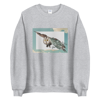 Sport Grey Owl Sweatshirt featuring a bold Flying Owl graphic on the chest - Cool Owl Graphic Sweatshirts - Boozy Fox