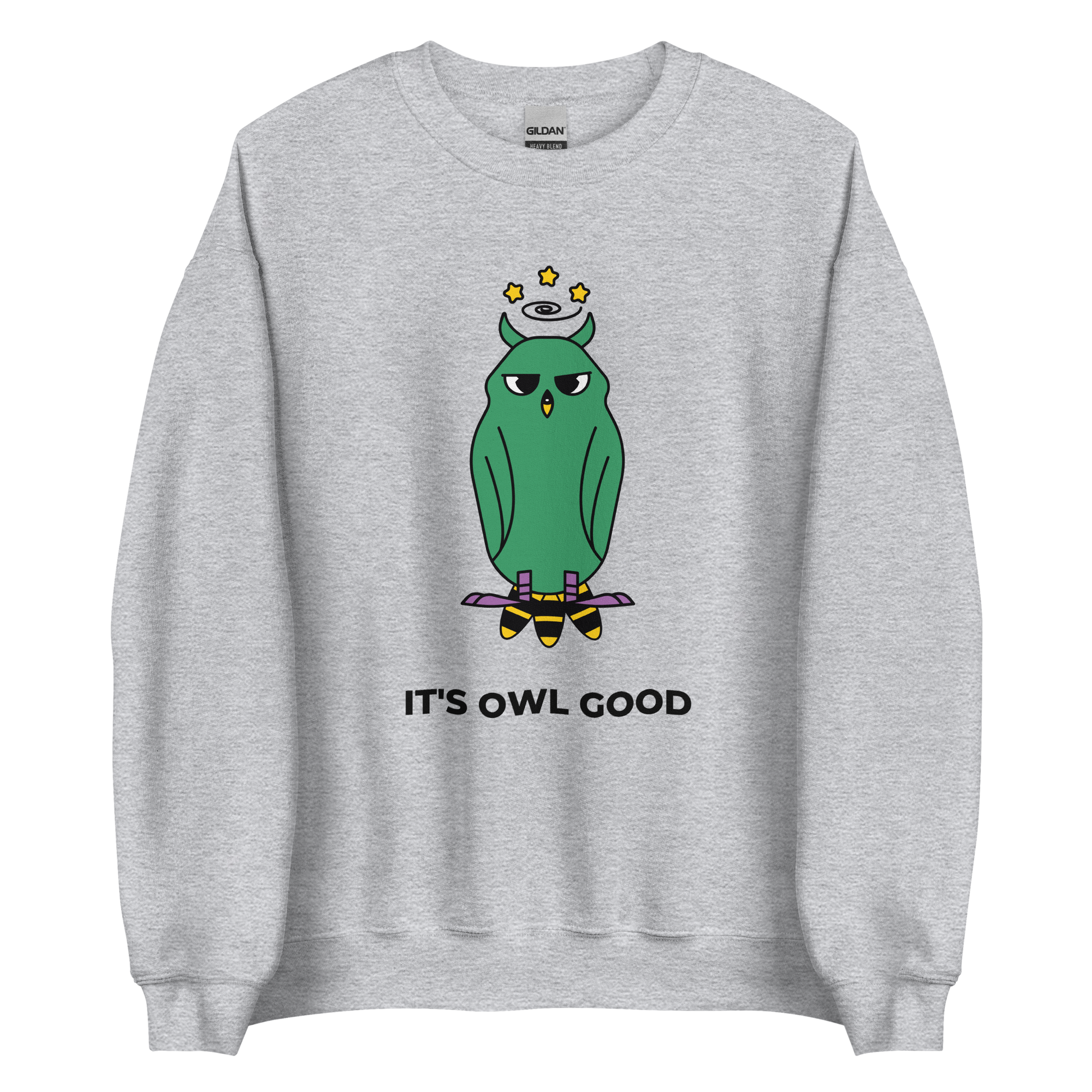 Sport Grey Owl Sweatshirt featuring a captivating It's Owl Good graphic on the chest - Funny Graphic Owl Sweatshirts - Boozy Fox
