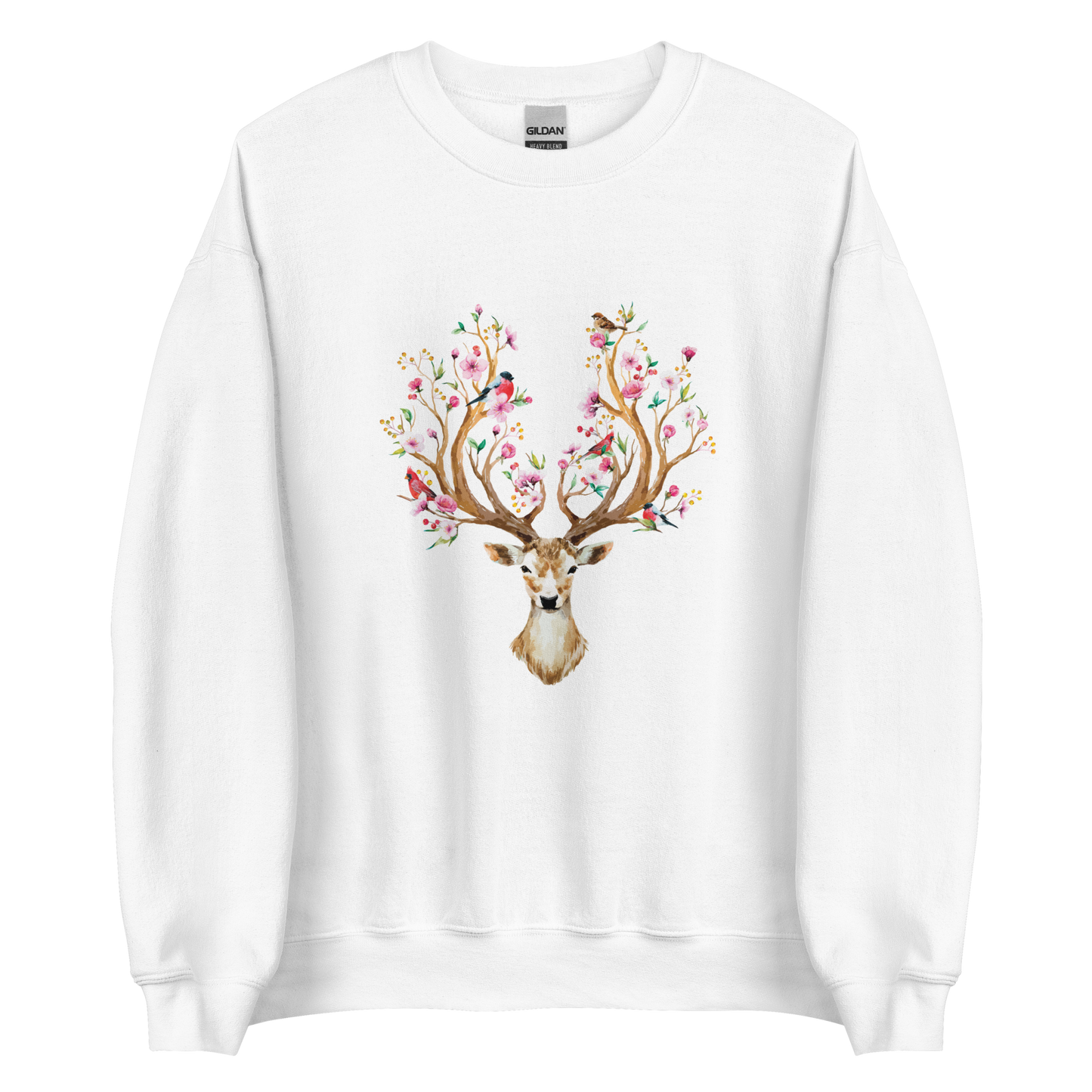 White Floral Red Deer Sweatshirt featuring a delightful Floral Deer graphic on the chest - Cute Graphic Deer Sweatshirts - Boozy Fox