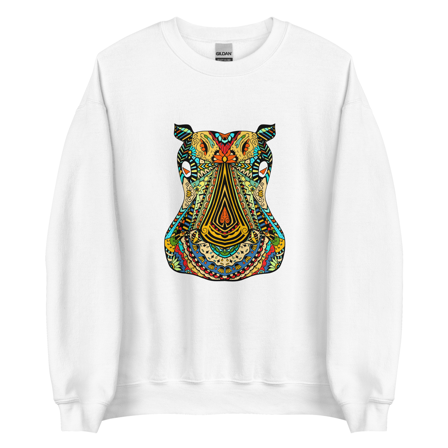 Zentangle Hippo Sweatshirt Online - White - Boozy Fox