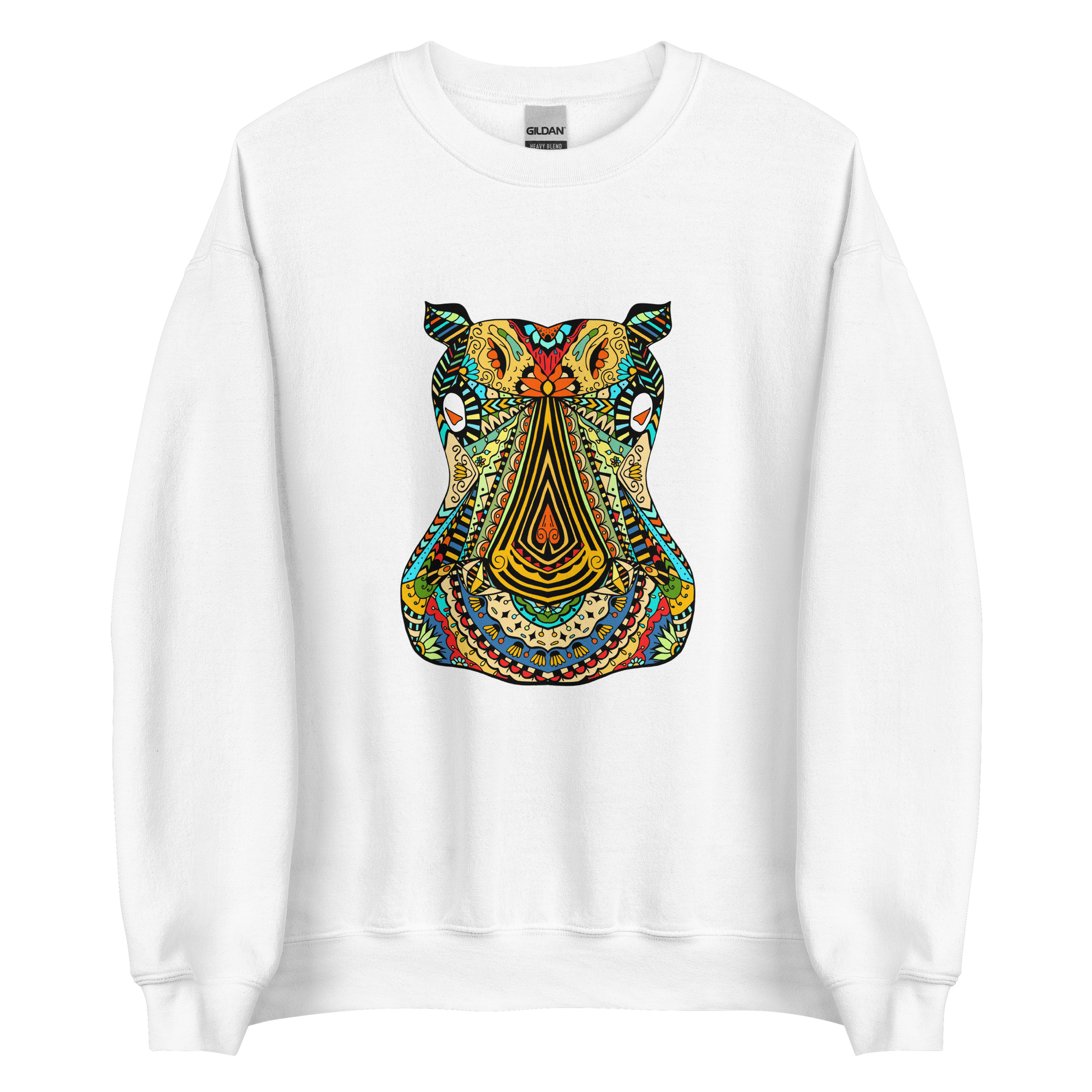 Zentangle Hippo Sweatshirt Online - White - Boozy Fox