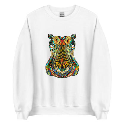 Zentangle Hippo Sweatshirt Online - White - Boozy Fox