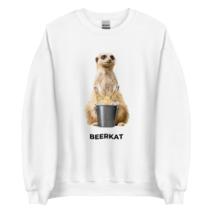 White Meerkat Sweatshirt featuring a hilarious Beerkat graphic on the chest - Funny Graphic Meerkat Sweatshirts - Boozy Fox