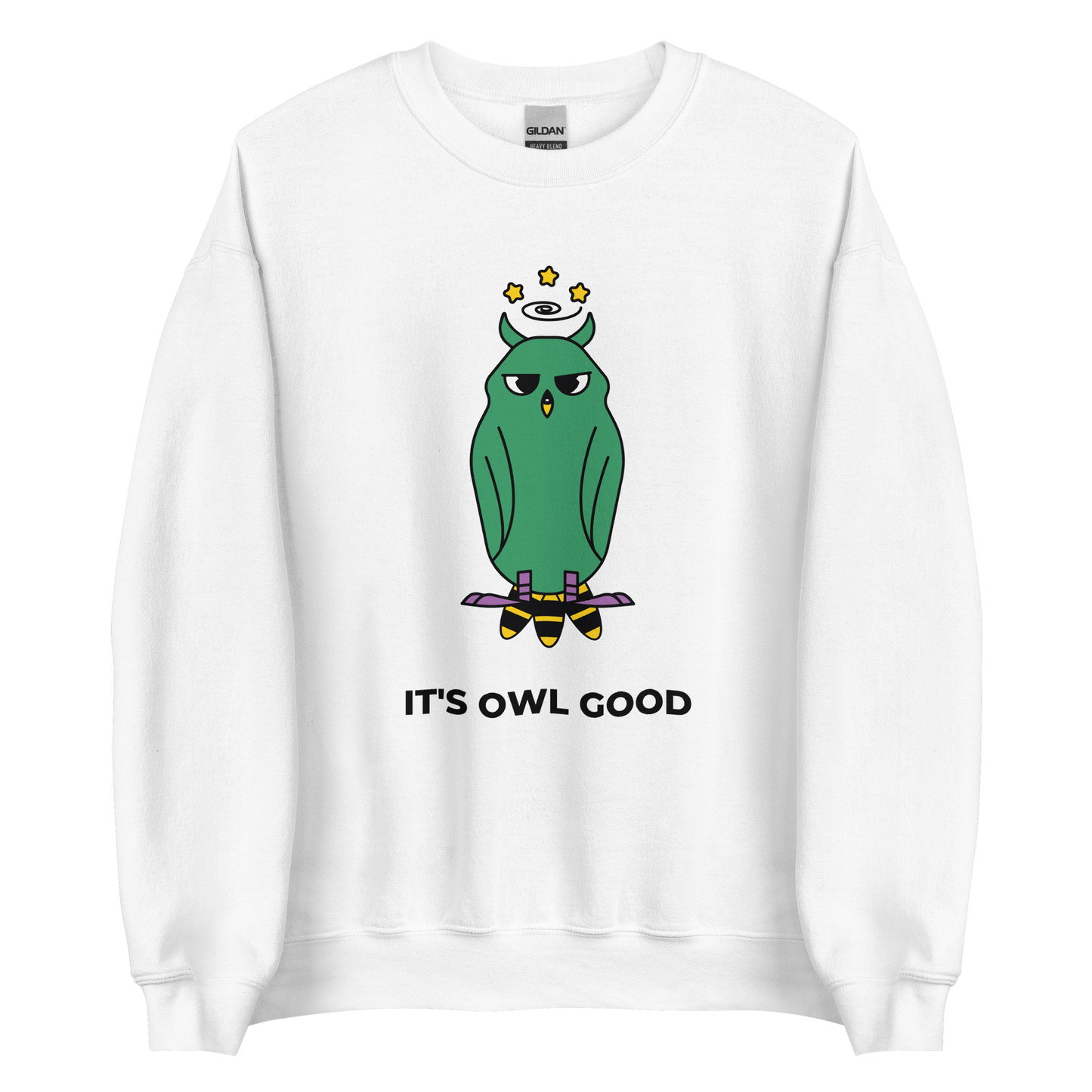 White Owl Sweatshirt featuring a captivating It's Owl Good graphic on the chest - Funny Graphic Owl Sweatshirts - Boozy Fox