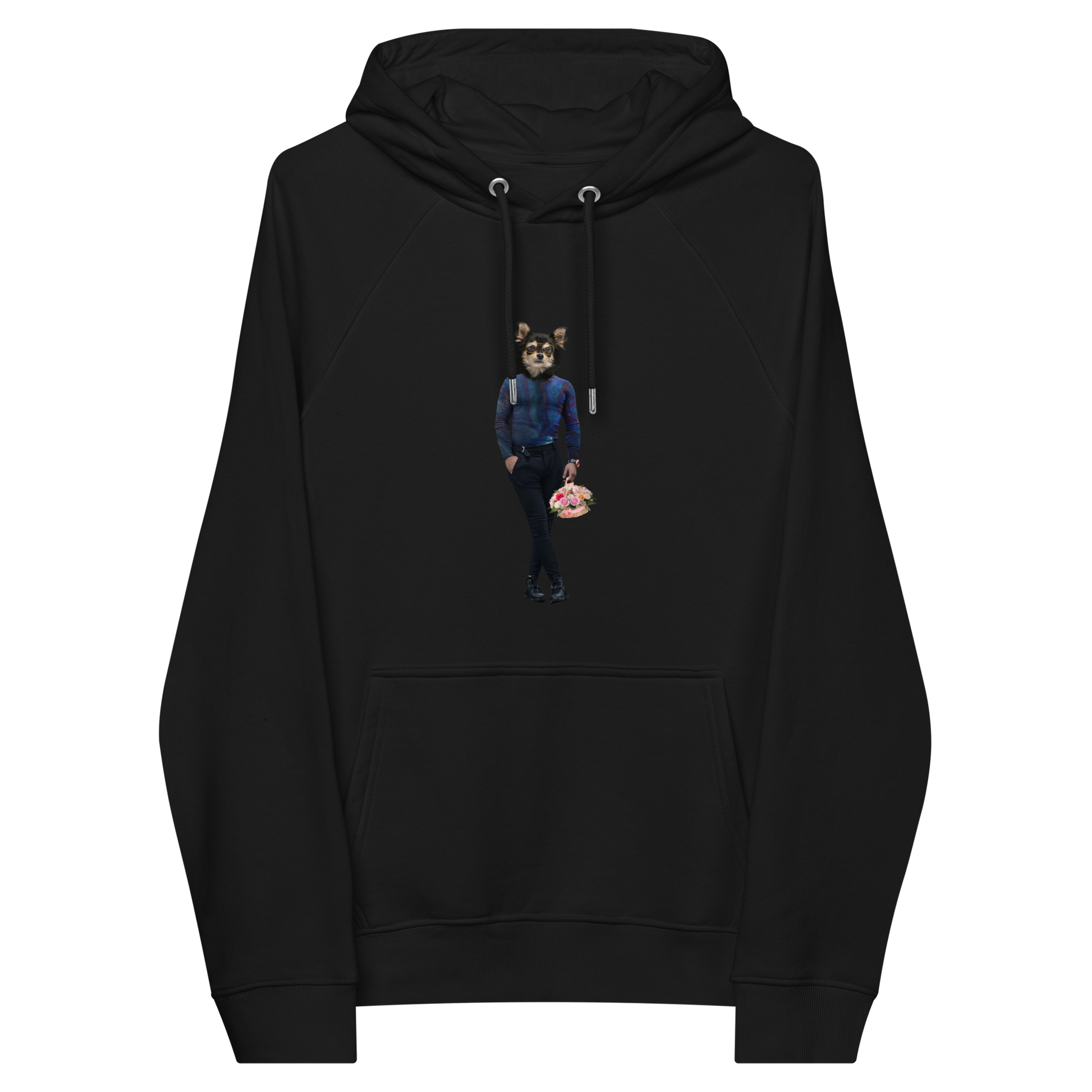 Black Anthropomorphic Dog Raglan Hoodie featuring an adorable Anthropomorphic Dog graphic on the chest - Funny Graphic Dog Hoodies - Boozy Fox