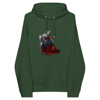 Bottle Green Anthropomorphic Cat Raglan Hoodie featuring an adorable Anthropomorphic Cat graphic on the chest - Cute Graphic Cat Hoodies - Boozy Fox