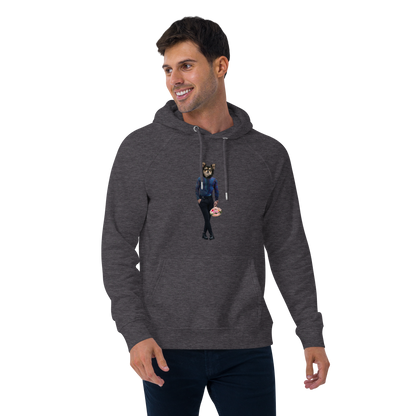 Man wearing a Charcoal Melange Anthropomorphic Dog Raglan Hoodie featuring an adorable Anthropomorphic Dog graphic on the chest - Funny Graphic Dog Hoodies - Boozy Fox