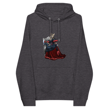 Charcoal Melange Anthropomorphic Cat Raglan Hoodie featuring an adorable Anthropomorphic Cat graphic on the chest - Cute Graphic Cat Hoodies - Boozy Fox
