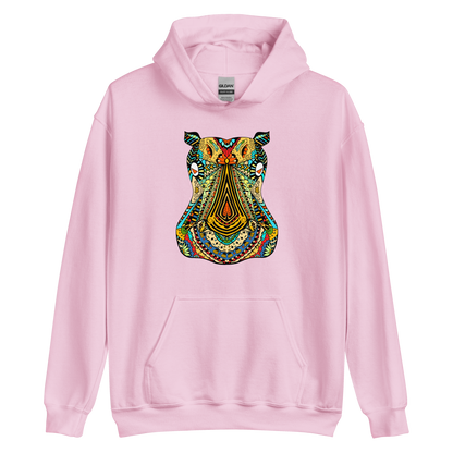 Light Pink Hippo Hoodie featuring a captivating Zentangle Hippo graphic on the chest - Cool Graphic Hippo Hoodies - Boozy Fox