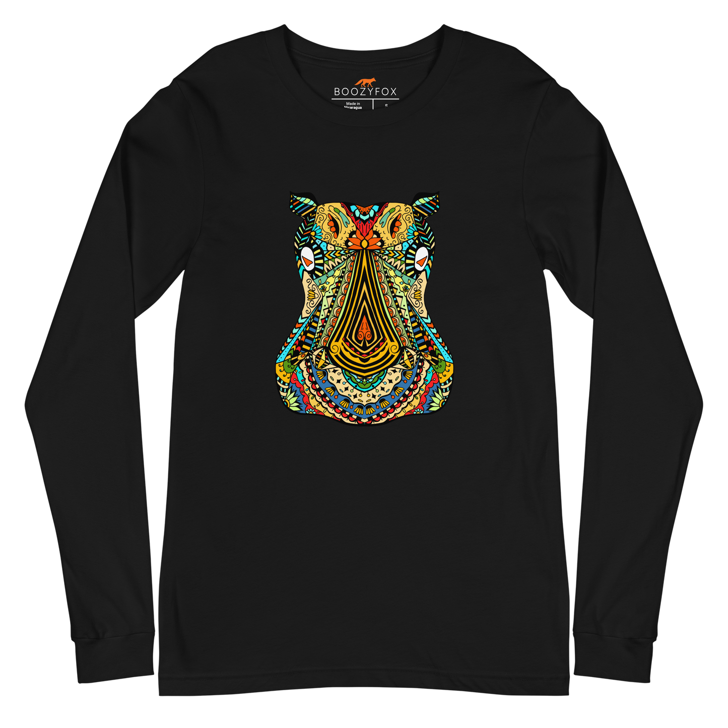 Zentangle Hippo Long Sleeve Tee Online - Black - Boozy Fox