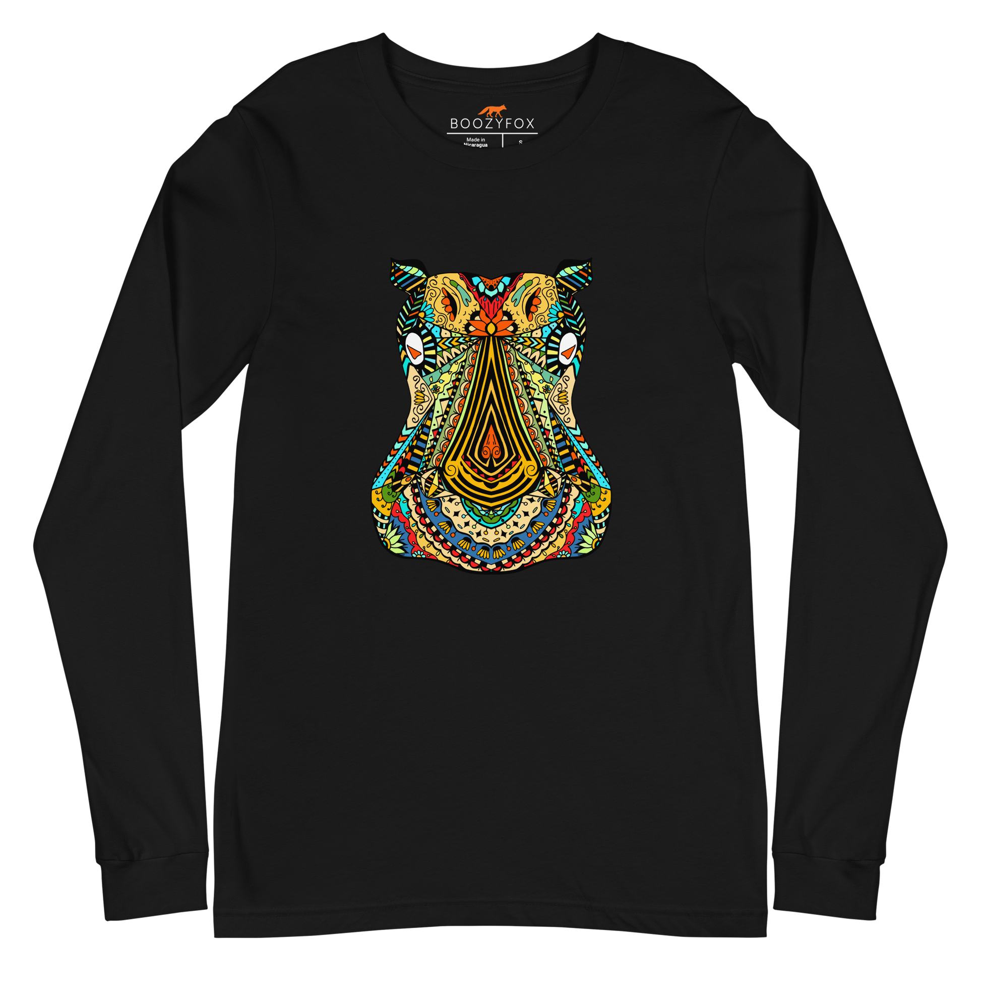 Zentangle Hippo Long Sleeve Tee Online - Black - Boozy Fox