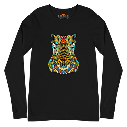 Zentangle Hippo Long Sleeve Tee Online - Black - Boozy Fox