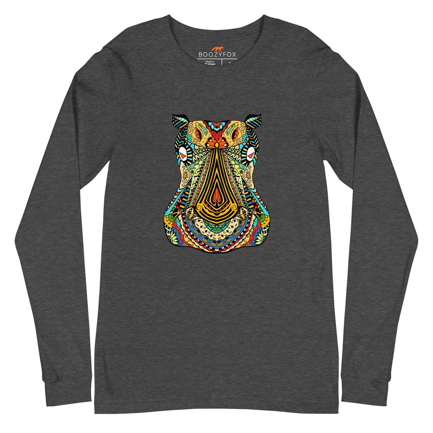 Zentangle Hippo Long Sleeve Tee Online - Dark Grey Heather - Boozy Fox