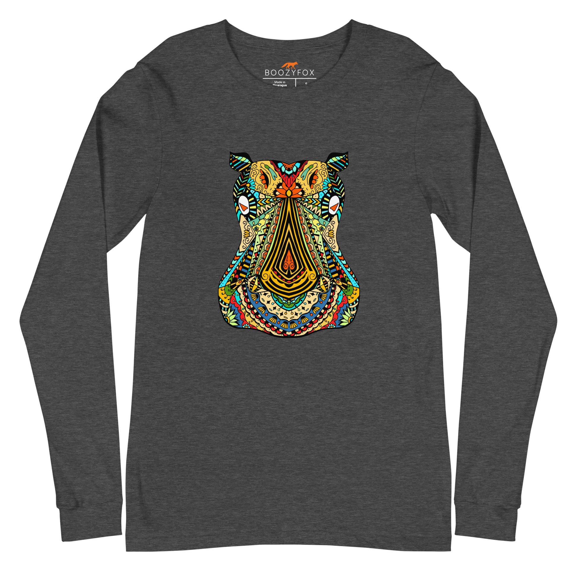 Zentangle Hippo Long Sleeve Tee Online - Dark Grey Heather - Boozy Fox