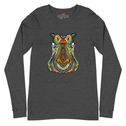 Zentangle Hippo Long Sleeve Tee Online - Dark Grey Heather - Boozy Fox