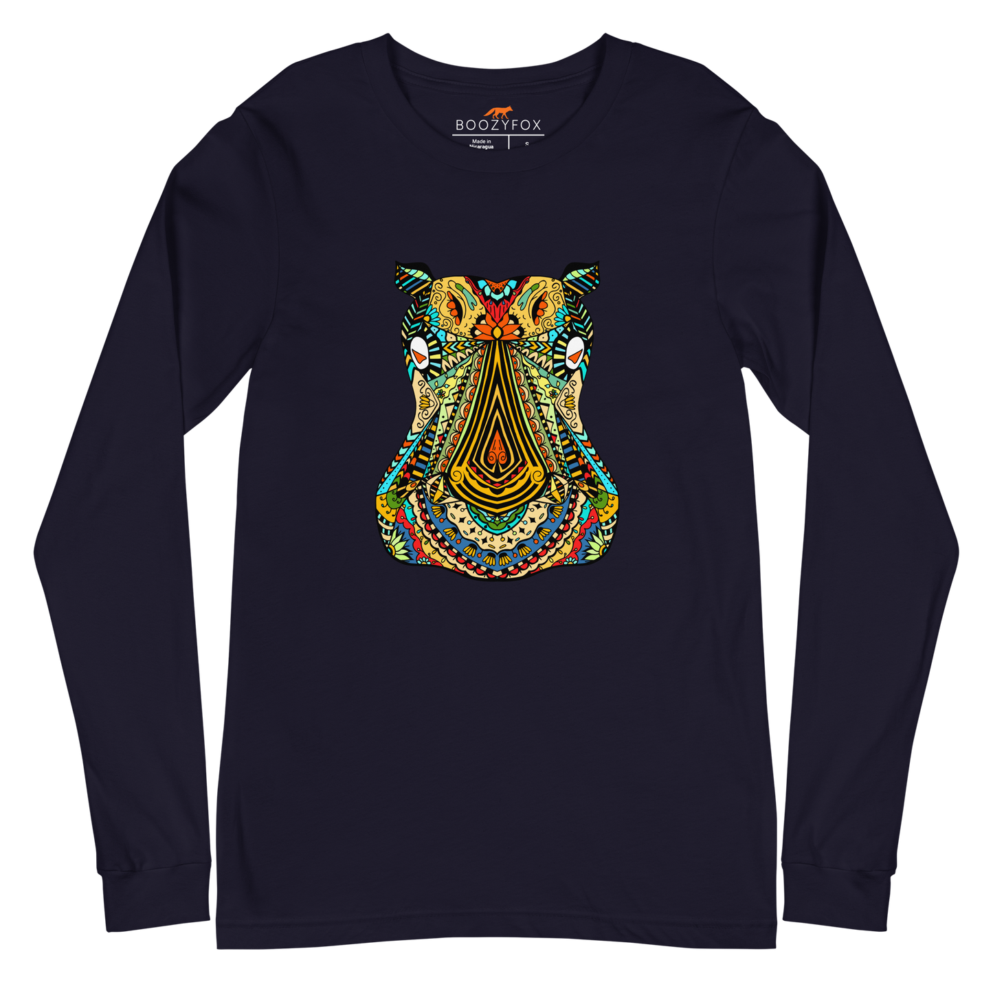 Zentangle Hippo Long Sleeve Tee Online - Navy - Boozy Fox