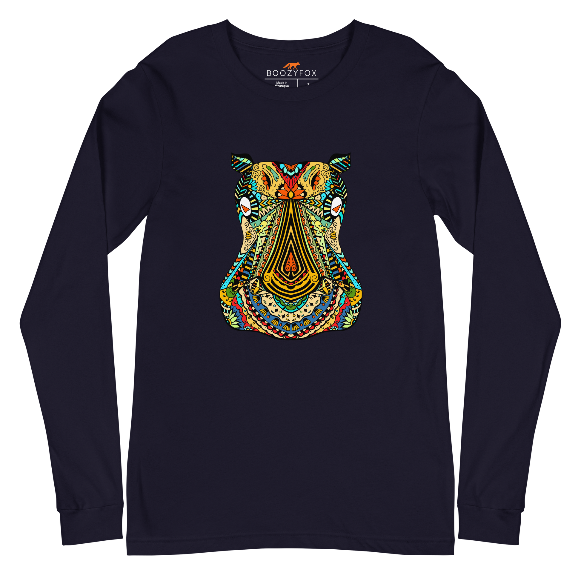 Zentangle Hippo Long Sleeve Tee Online - Navy - Boozy Fox