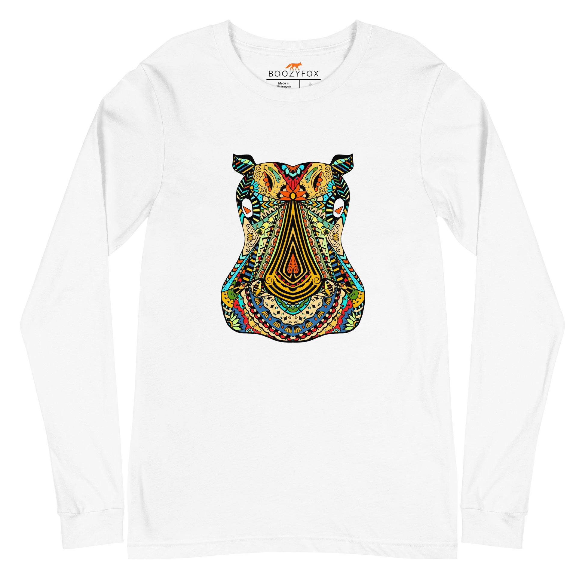 Zentangle Hippo Long Sleeve Tee Online - White - Boozy Fox