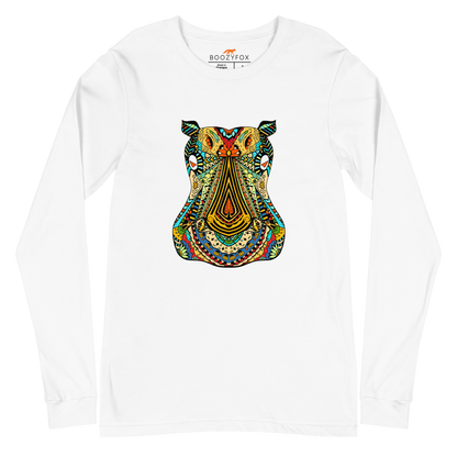 Zentangle Hippo Long Sleeve Tee Online - White - Boozy Fox