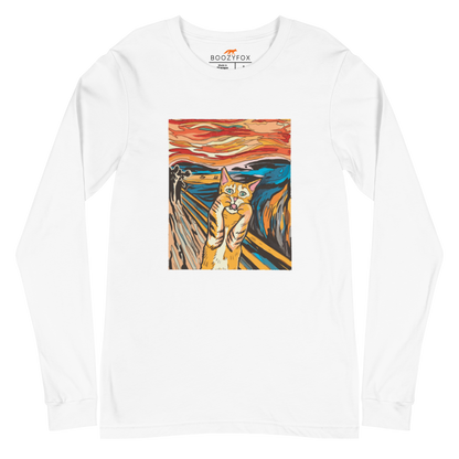 The Screaming Cat Long Sleeve Tee Online - White - Boozy Fox