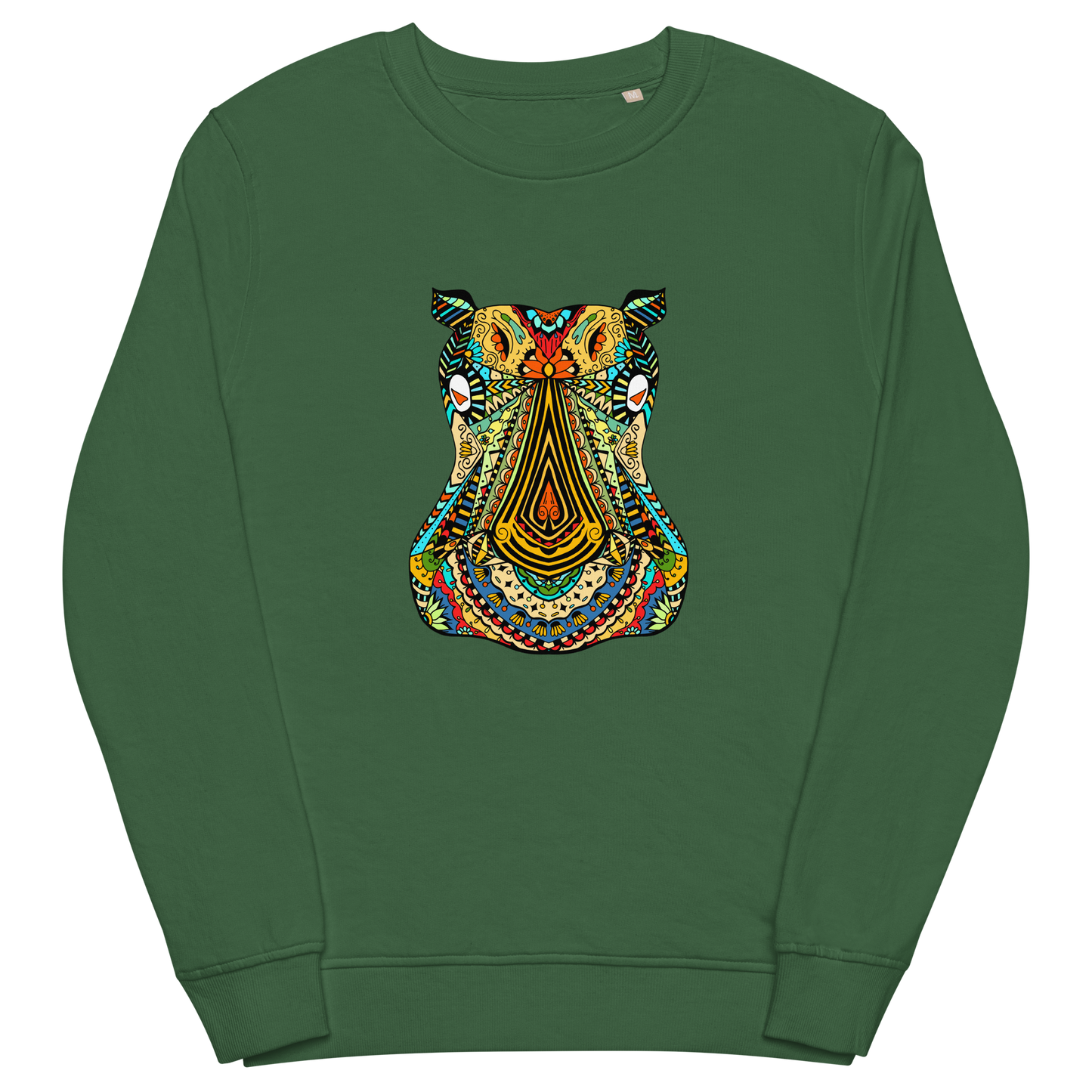 Zentangle Hippo Organic Sweatshirt - Bottle Green - Boozy Fox