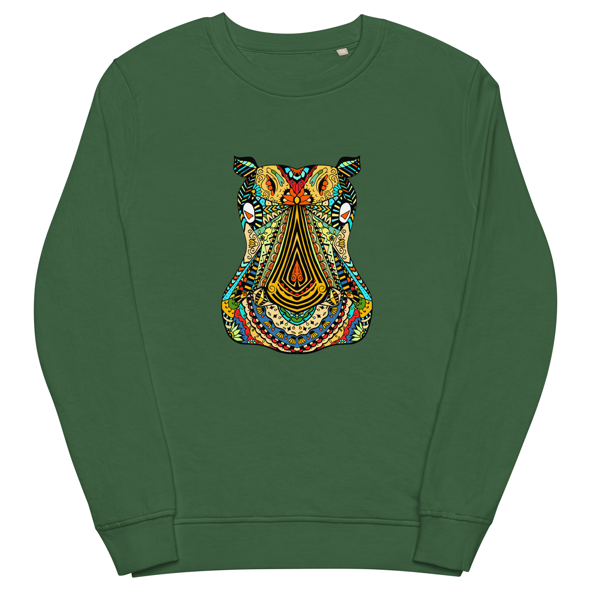 Zentangle Hippo Organic Sweatshirt - Bottle Green - Boozy Fox