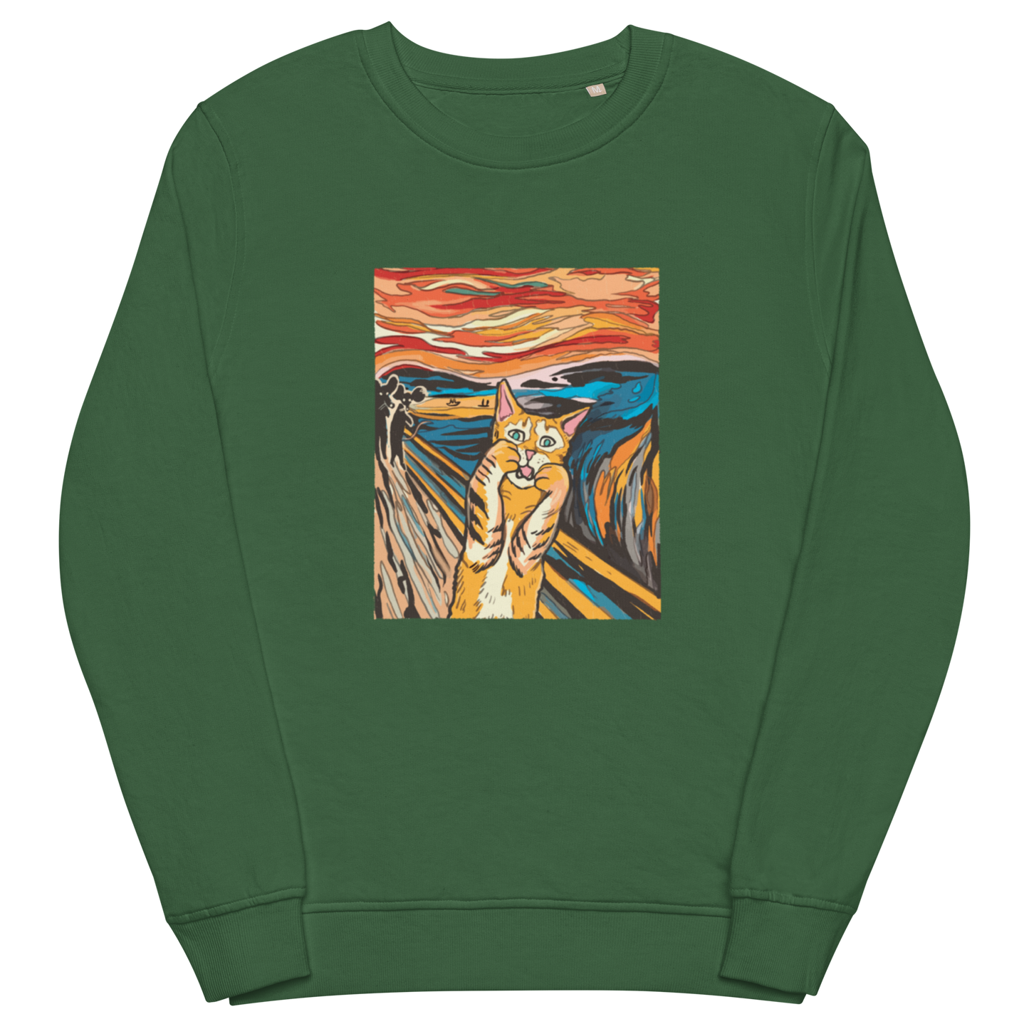 The Screaming Cat Organic Cotton Sweatshirt Online - Bottle Green - Boozy Fox