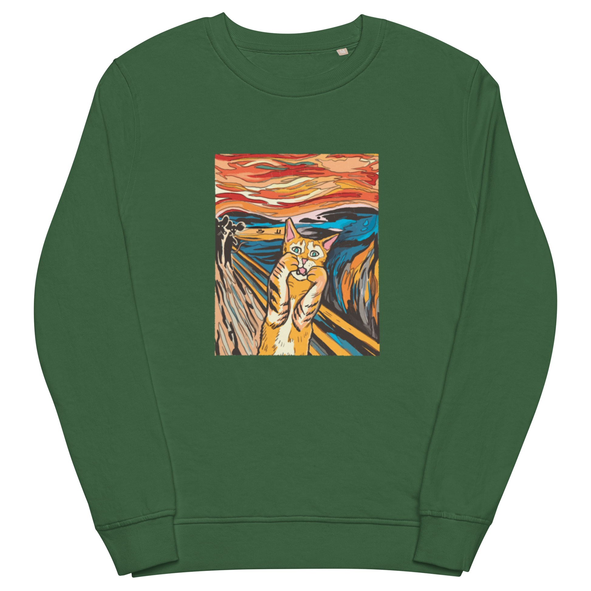 The Screaming Cat Organic Cotton Sweatshirt Online - Bottle Green - Boozy Fox