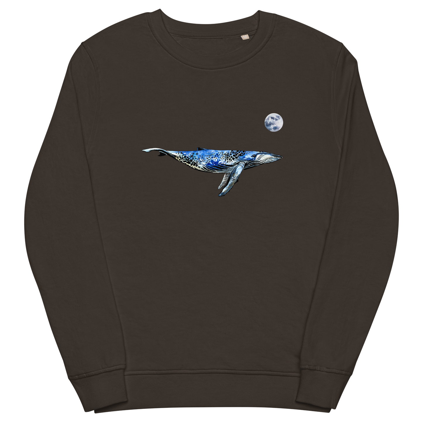 Deep Charcoal Grey Organic Cotton Whale Sweatshirt showcasing a captivating Whale Under The Moon graphic on the chest - Cool Whale Graphic Sweatshirts - Boozy Fox