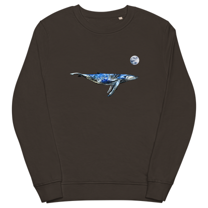 Deep Charcoal Grey Organic Cotton Whale Sweatshirt showcasing a captivating Whale Under The Moon graphic on the chest - Cool Whale Graphic Sweatshirts - Boozy Fox