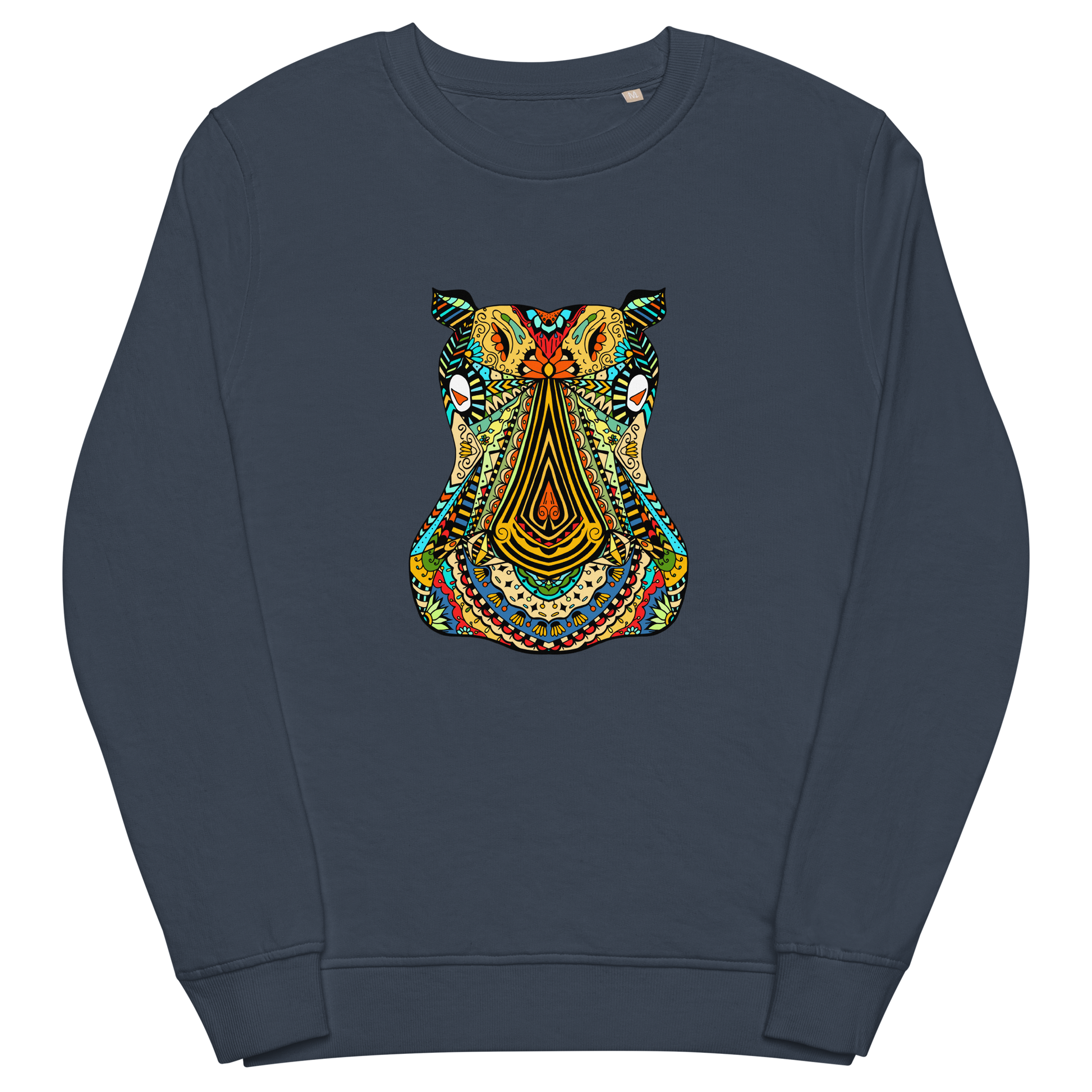 Zentangle Hippo Organic Sweatshirt - French Navy - Boozy Fox