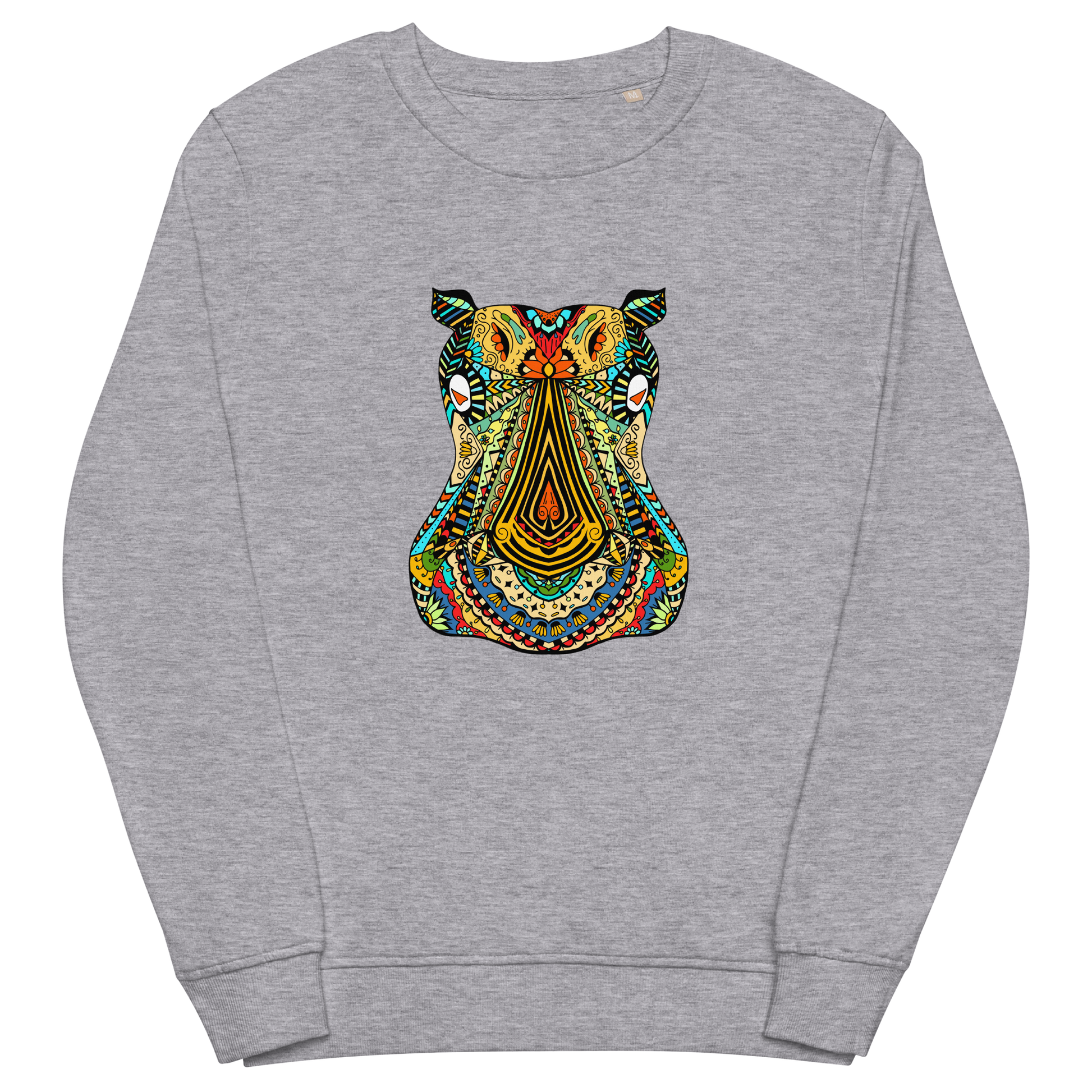 Zentangle Hippo Organic Sweatshirt - Grey Melange - Boozy Fox