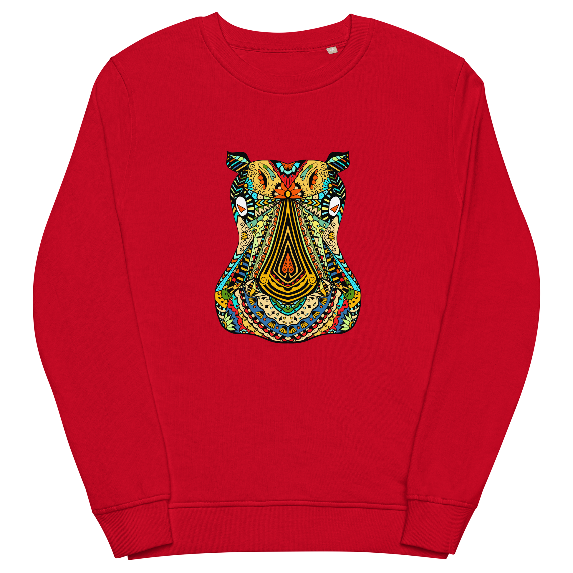 Zentangle Hippo Organic Sweatshirt - Red - Boozy Fox