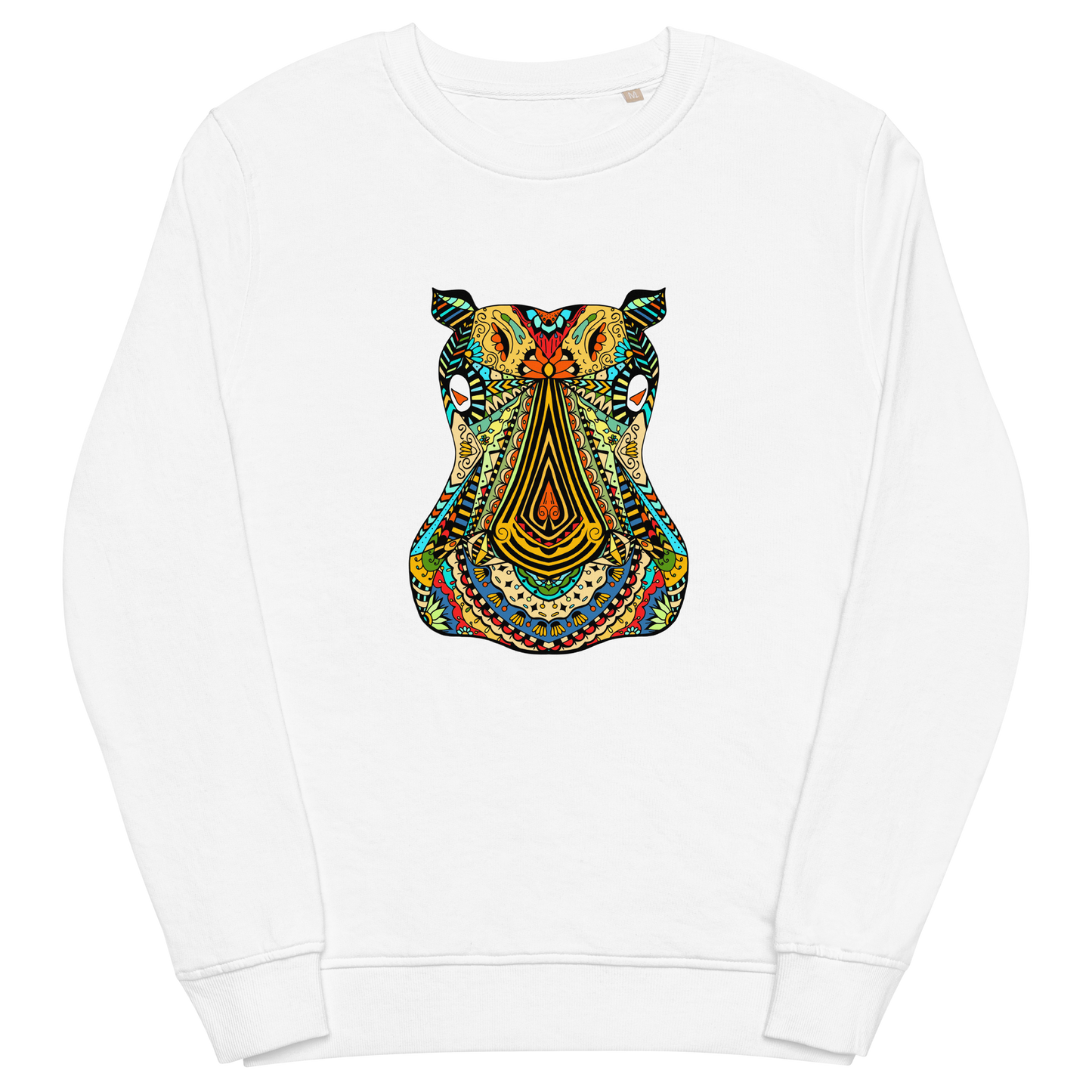 Zentangle Hippo Organic Sweatshirt - White - Boozy Fox