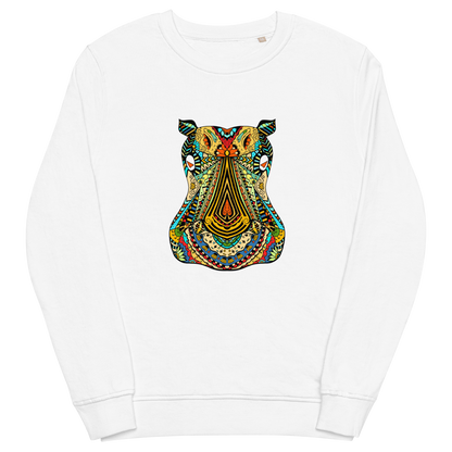 Zentangle Hippo Organic Sweatshirt - White - Boozy Fox