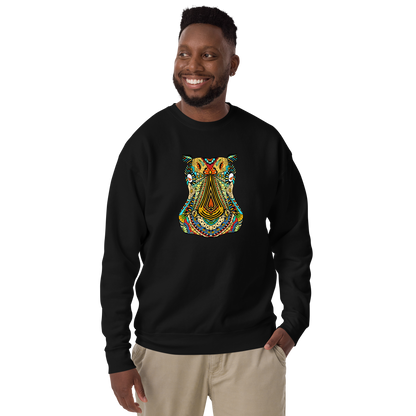 Smiling Man Wearing Black Zentangle Hippo Premium Sweatshirt - Boozy Fox