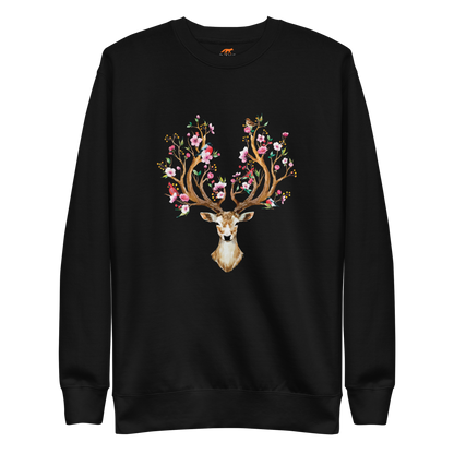 Black Floral Red Deer Premium Sweatshirt - Boozy Fox
