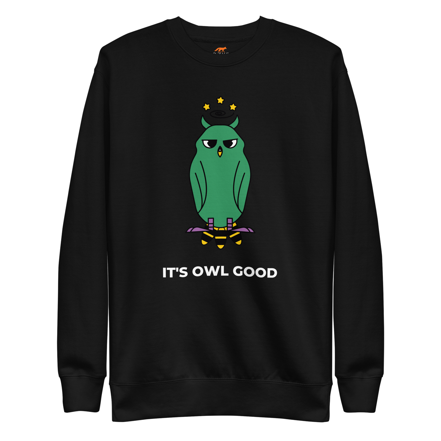 Black Premium Owl Sweatshirt featuring a hootin' cool It's Owl Good graphic on the chest - Funny Graphic Owl Sweatshirts - Boozy Fox