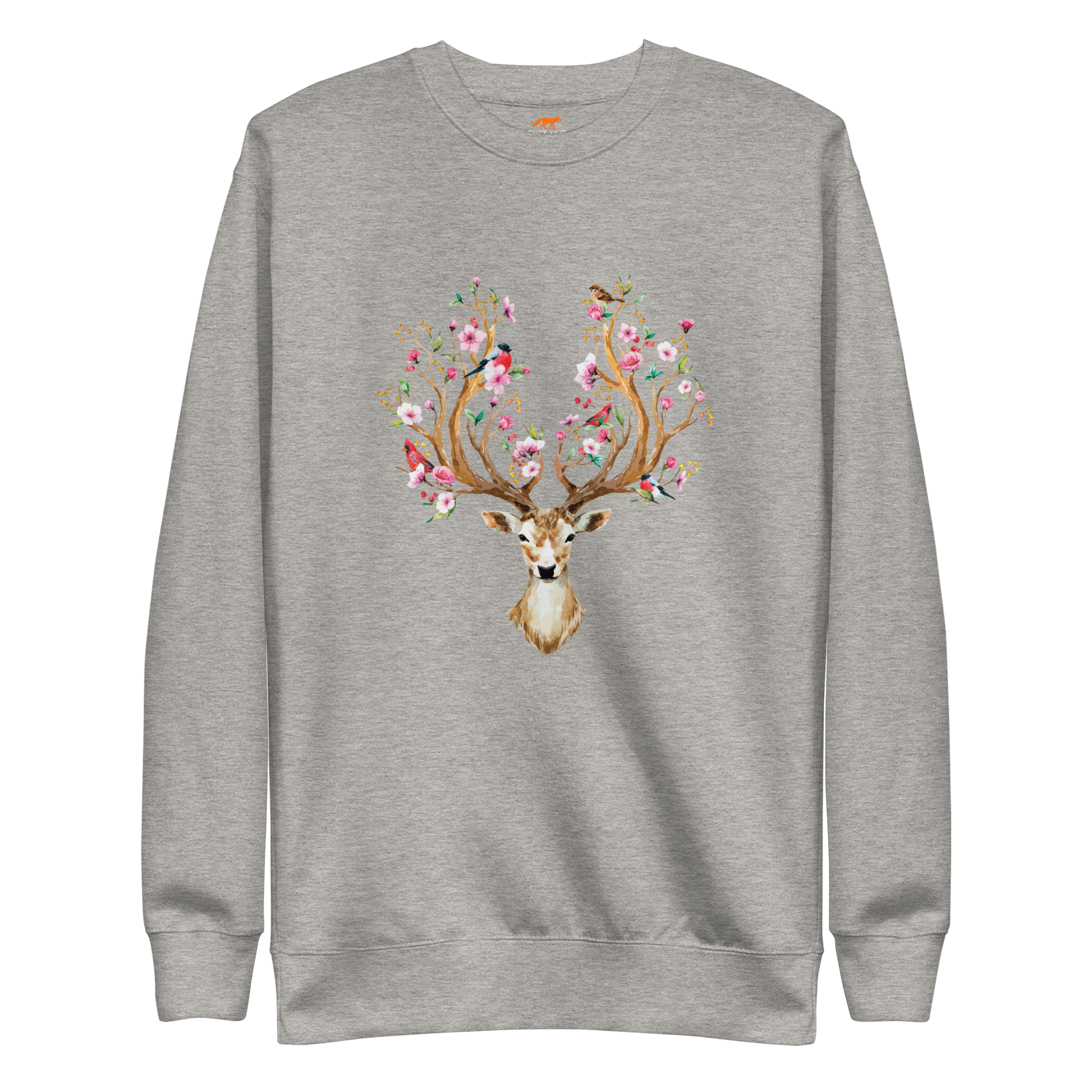Carbon Grey Floral Red Deer Premium Sweatshirt - Boozy Fox