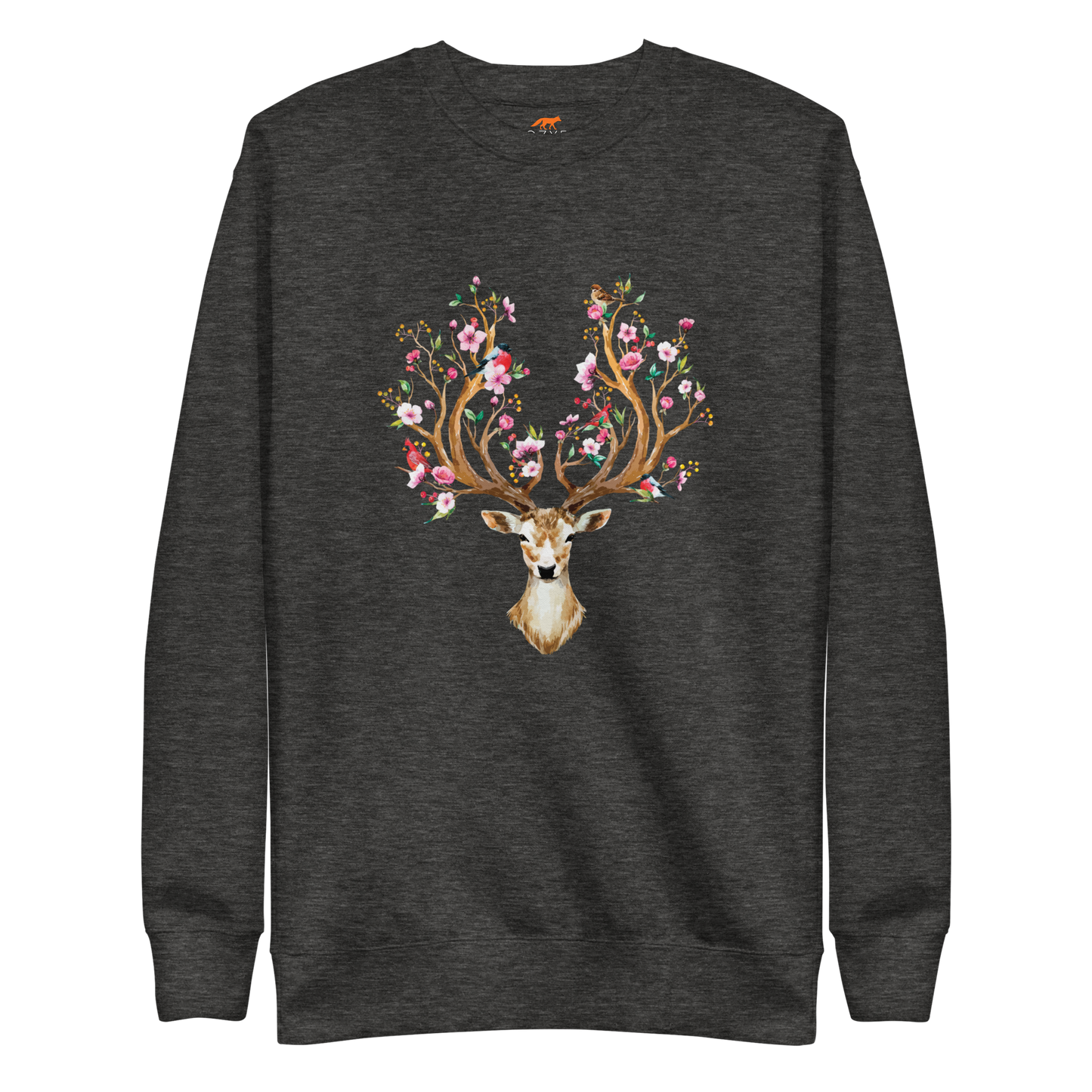 Charcoal Heather Floral Red Deer Premium Sweatshirt - Boozy Fox
