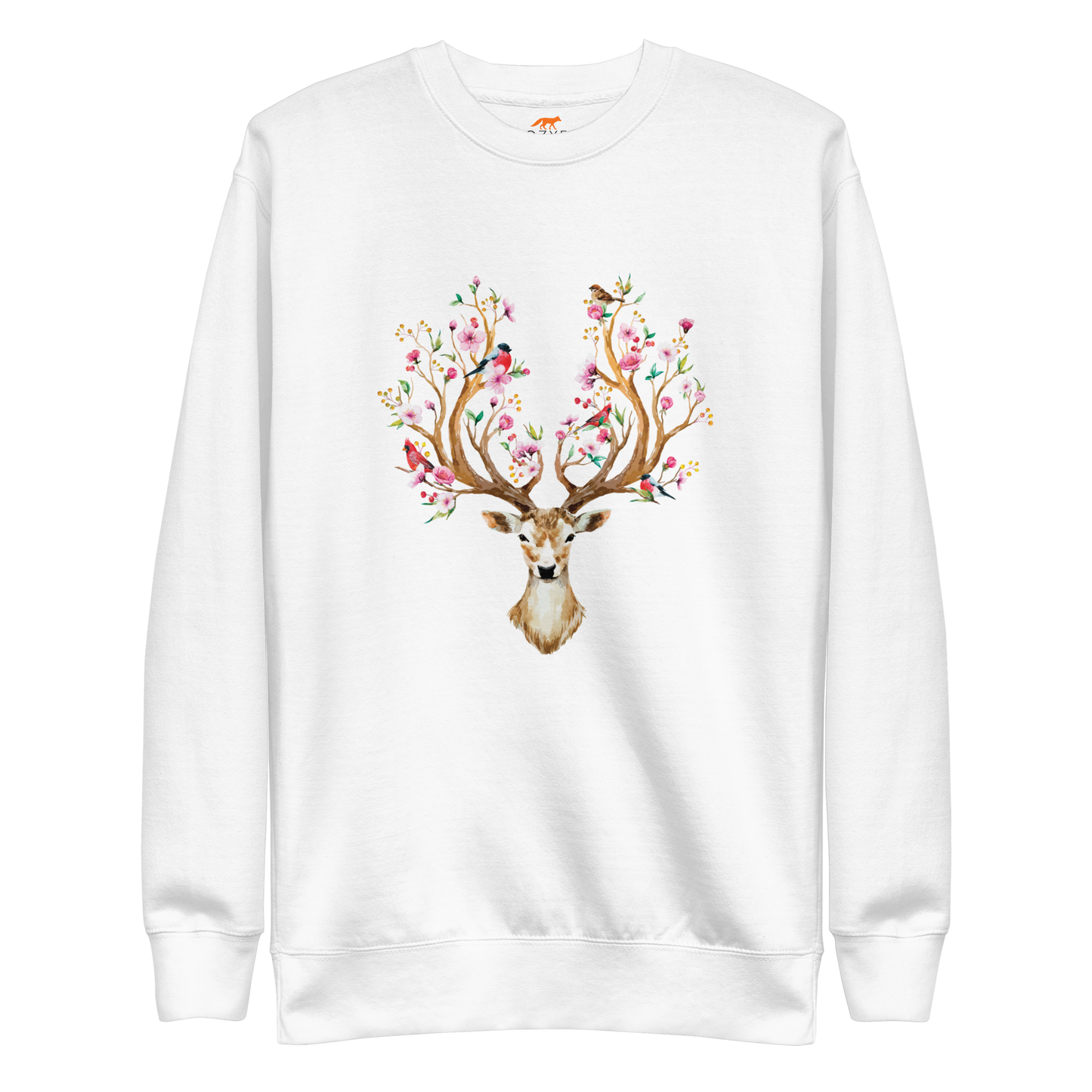 White Floral Red Deer Premium Sweatshirt - Boozy Fox