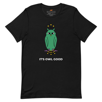 Black Premium Owl T-Shirt featuring captivating It's Owl Good graphic on the chest - Funny Graphic Owl Tees - Boozy Fox