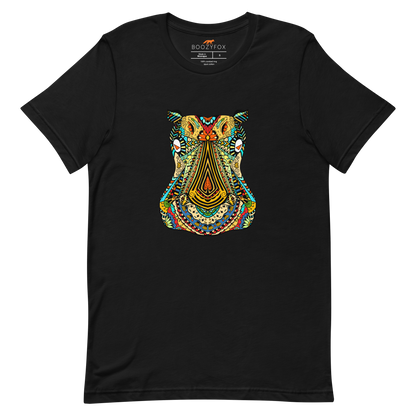 Black Premium Hippo T-Shirt featuring a mesmerizing Zentangle Hippo graphic on the chest - Cool Graphic Hippo Tees - Boozy Fox