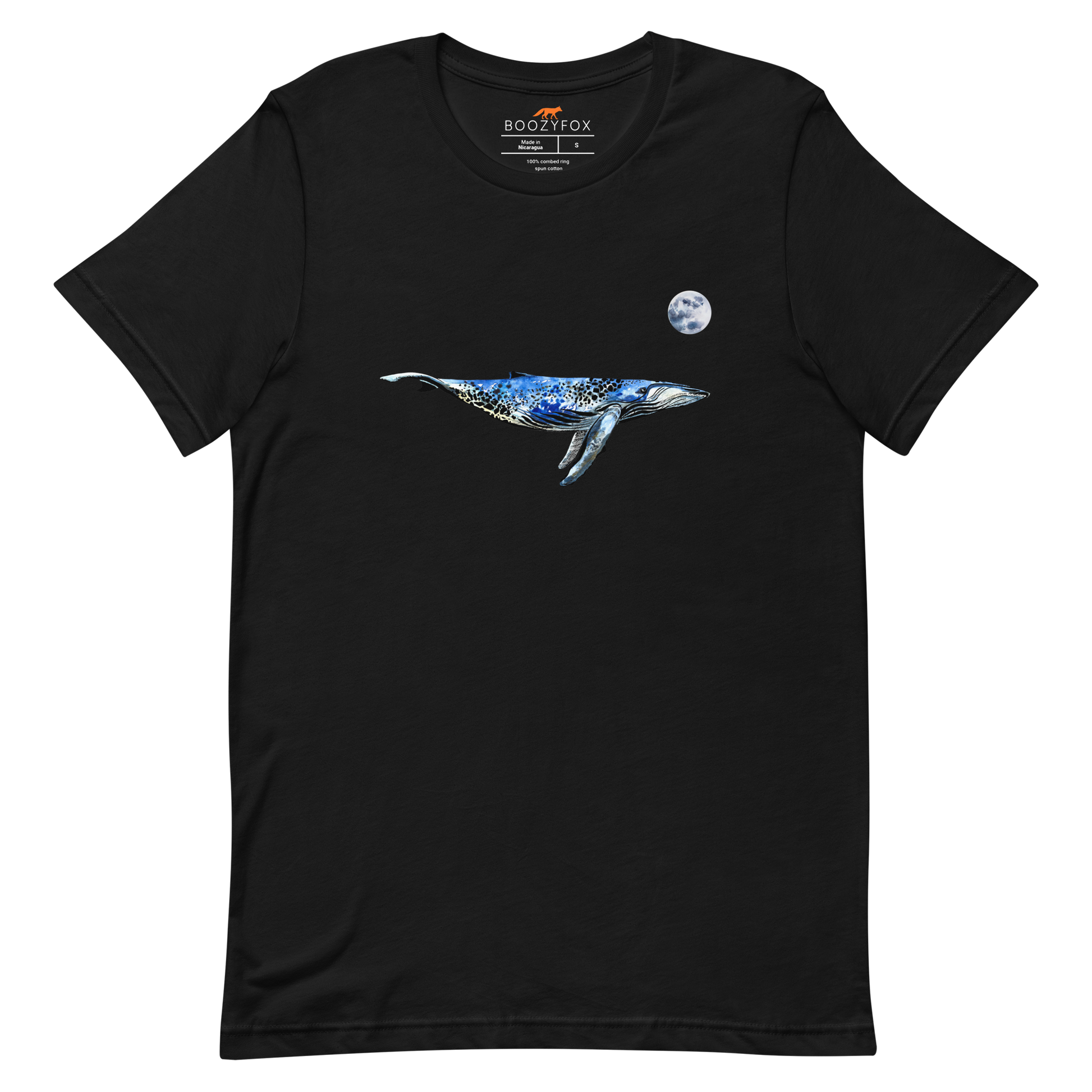 Black Premium Whale T-Shirt featuring majestic Whale Under The Moon graphic on the chest - Cool Graphic Whale Tees - Boozy Fox