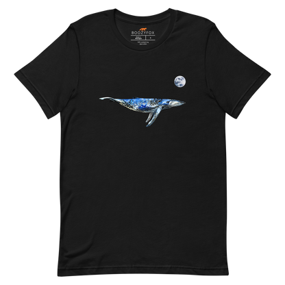 Black Premium Whale T-Shirt featuring majestic Whale Under The Moon graphic on the chest - Cool Graphic Whale Tees - Boozy Fox