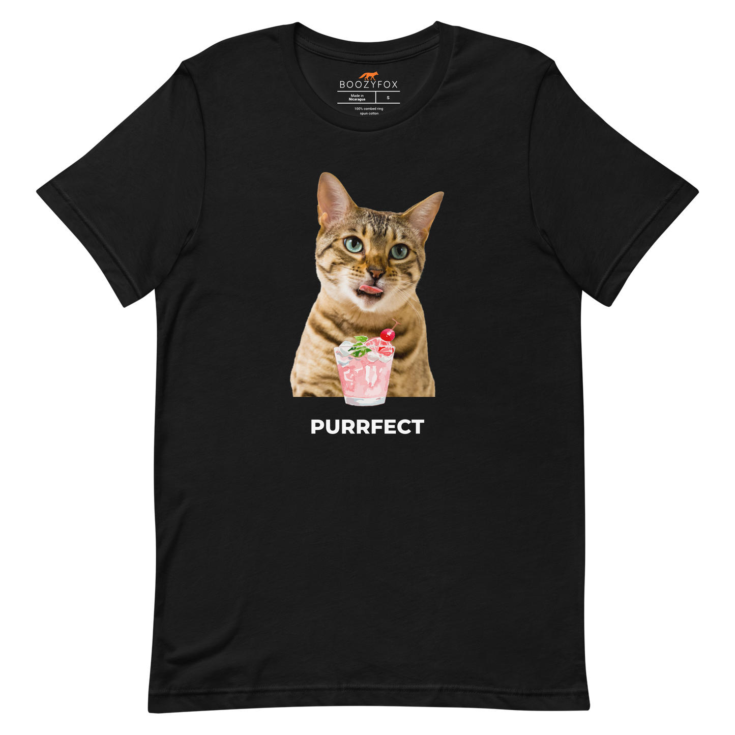 Black Premium Cat T-Shirt featuring a Purrfect graphic on the chest - Funny Graphic Cat Tees - Boozy Fox