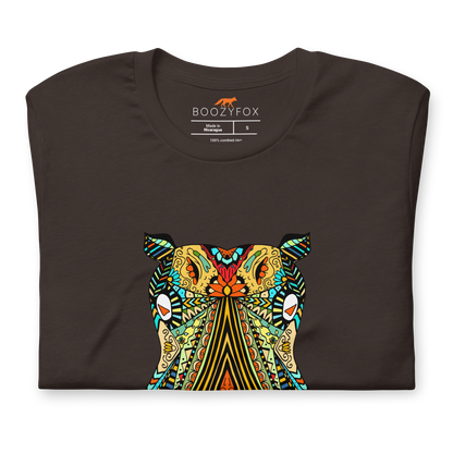 Front Details of a Brown Premium Hippo T-Shirt featuring a mesmerizing Zentangle Hippo graphic on the chest - Cool Graphic Hippo Tees - Boozy Fox