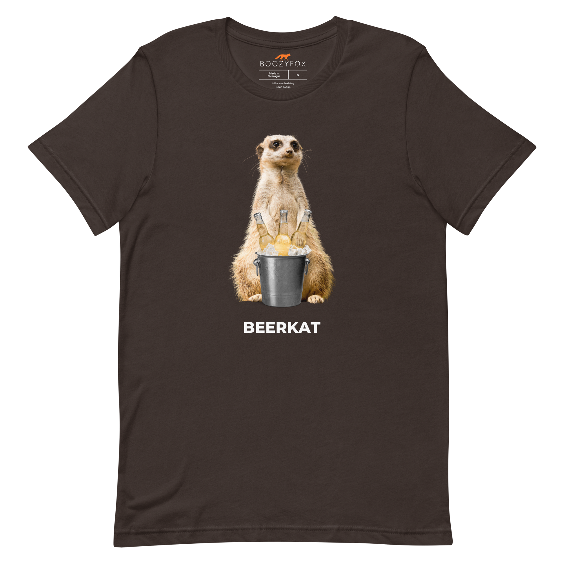 Brown Premium Meerkat T-Shirt featuring a hilarious Beerkat graphic on the chest - Funny Graphic Meerkat Tees - Boozy Fox