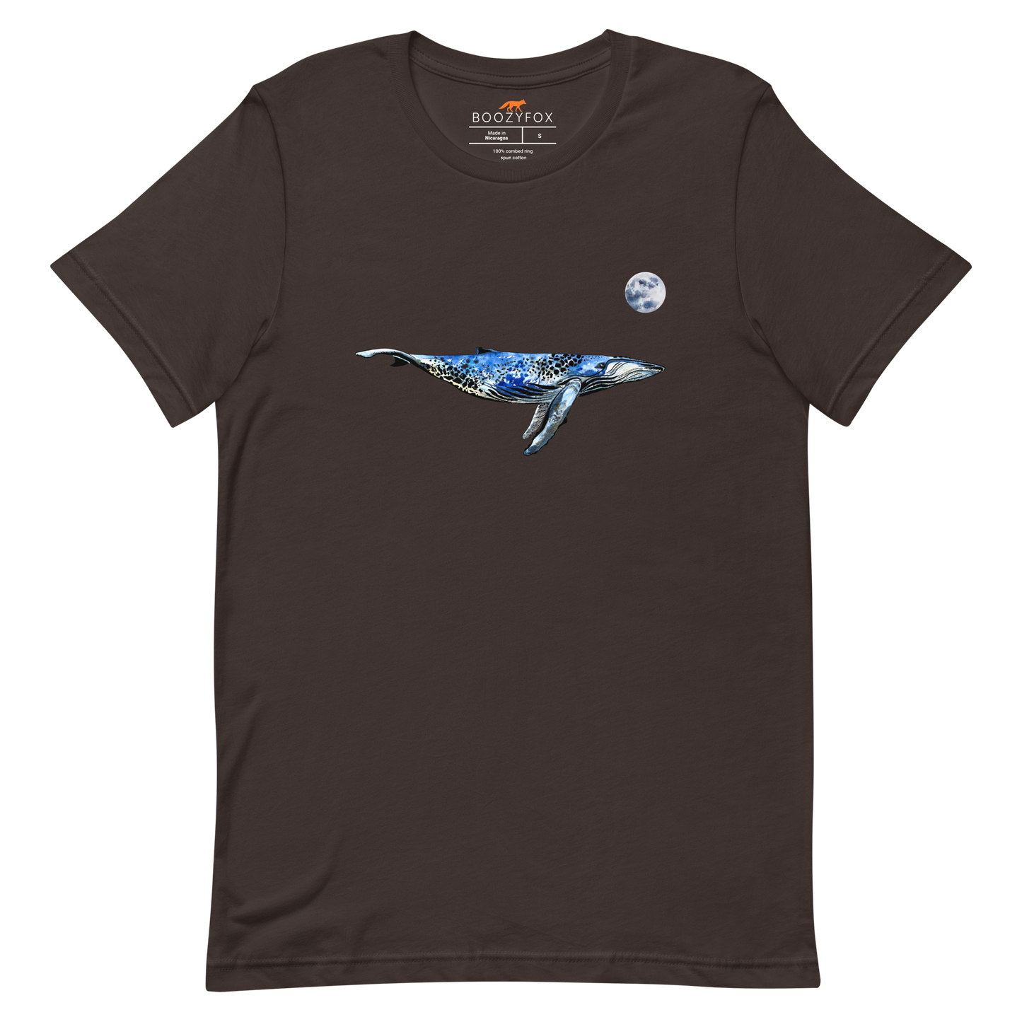 Brown Premium Whale T-Shirt featuring majestic Whale Under The Moon graphic on the chest - Cool Graphic Whale Tees - Boozy Fox