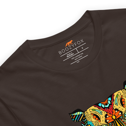 Product Details of a Brown Premium Hippo T-Shirt featuring a mesmerizing Zentangle Hippo graphic on the chest - Cool Graphic Hippo Tees - Boozy Fox